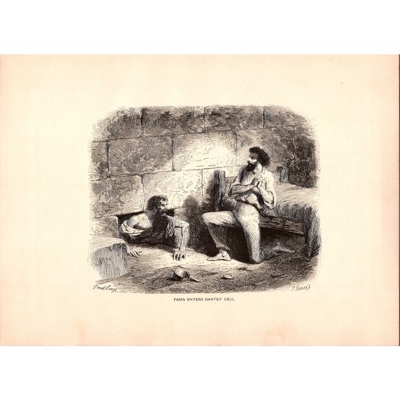 None and/or Unknown Other - Faria Enters Dantes's Cell Count Monte Cristo J Lange 1896 Book Plate Print SC15